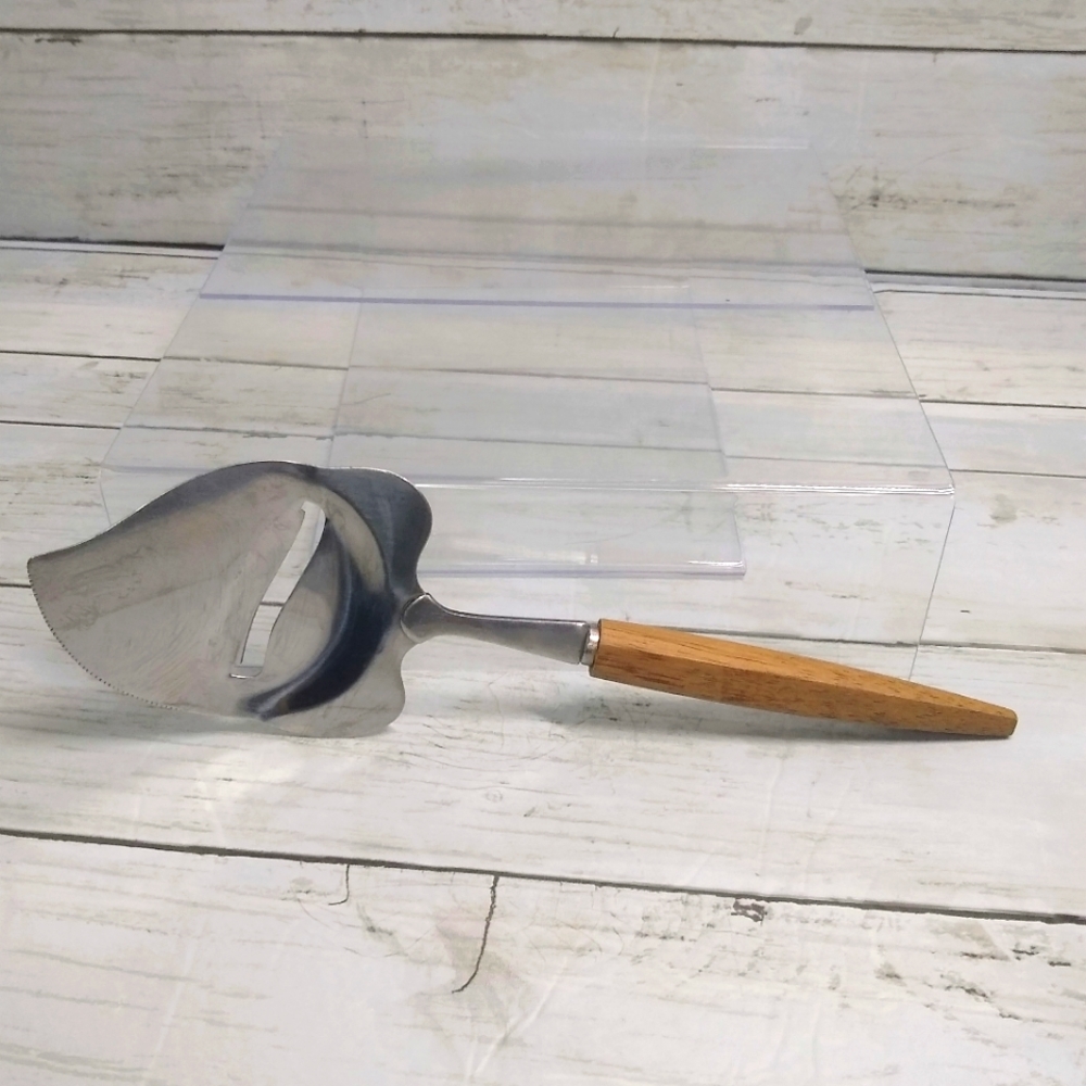 MCM Vtg Japan Stainless Steel Charcuterie Server Slicer Light Brown Wood Handle